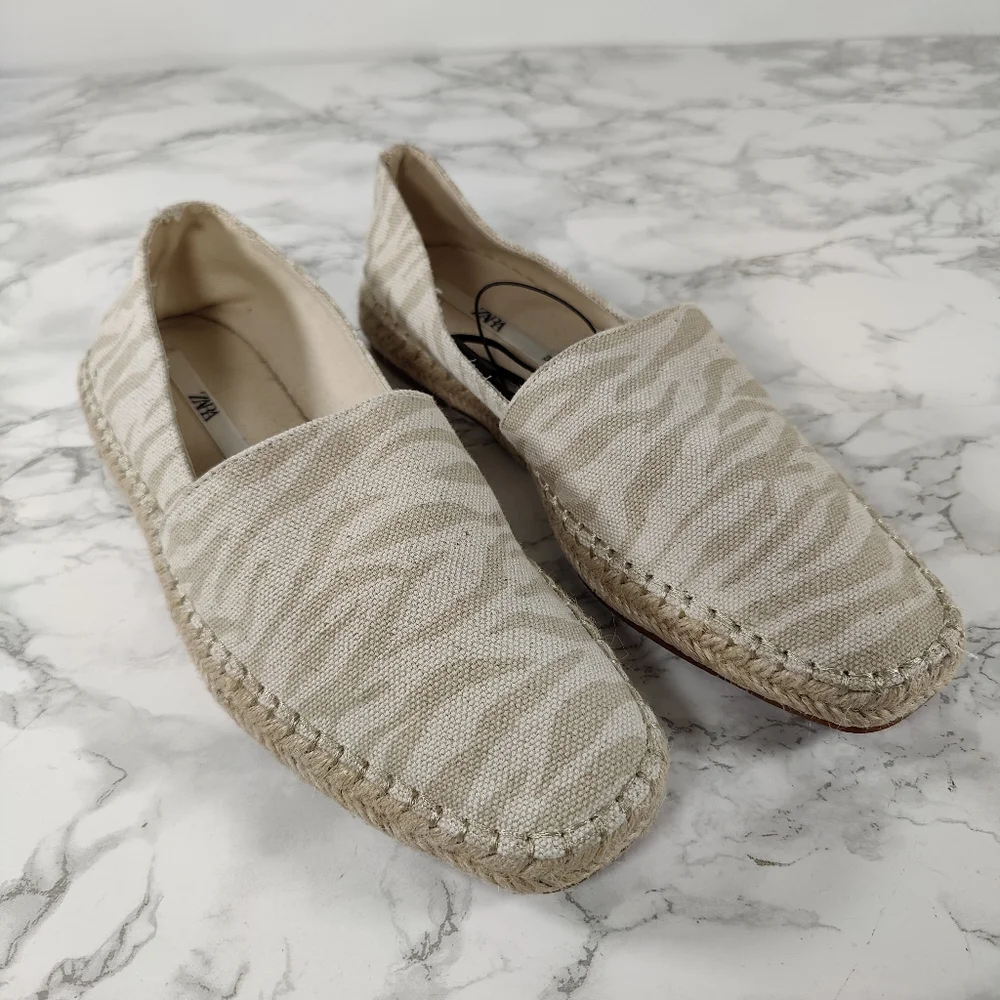 NWT Zara Cream Zebra Espadrilles Size 38